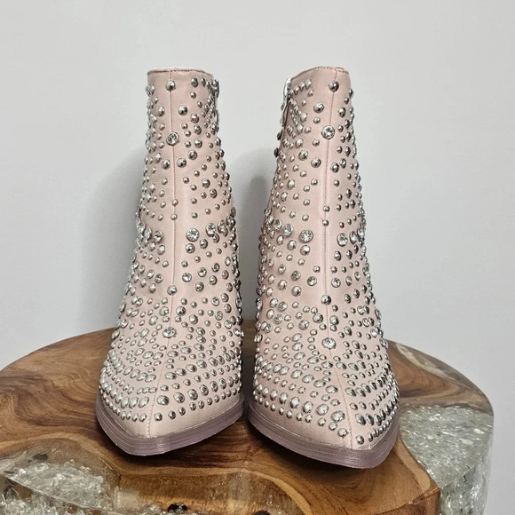 New Corkys Line Dance Blush Pink Studded Crystal Western Ankle Boots - Picture 3 of 9